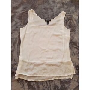 White House Black Market Camisole Tank White Semi Sheer Beads On‎ Lower Hem